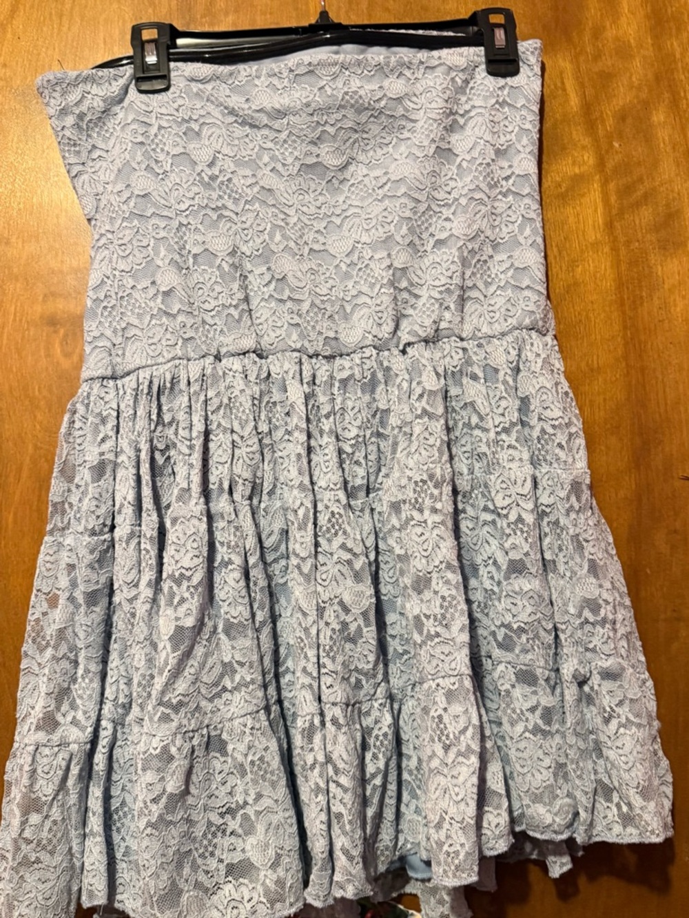Womens Strapless Lace Tiered Dress in Light Blue